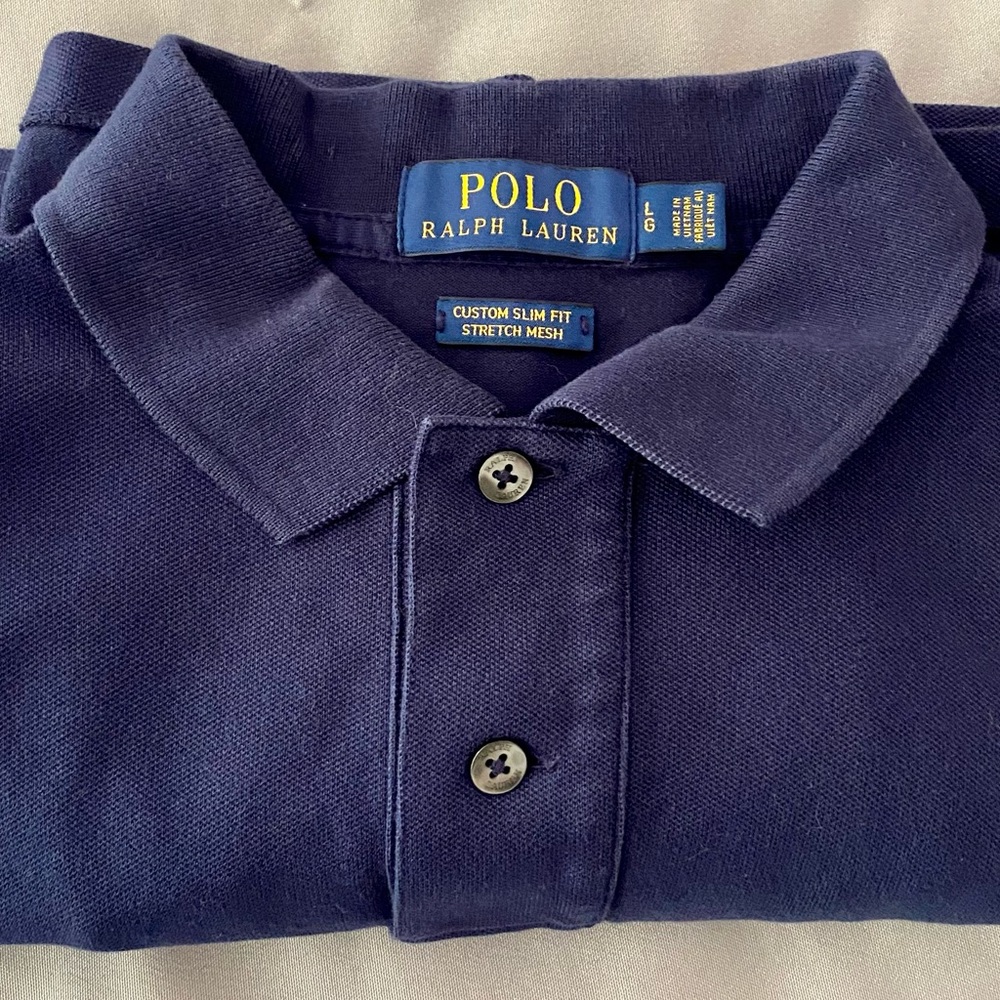 Polo by Ralph Lauren - custom slim fit stretch mesh large mens short sleeve blue